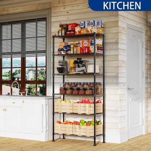 REGILLER 6-Wire Shelving Metal Storage Rack Adjustable Shelves,Standing Storage Shelf Units for Laundry Bathroom Kitchen Pantry Closet(Black,14.1 D x 30 W x 80 H)