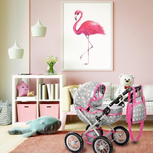 Adjustable Baby Doll Stroller Toy with Foldable Hood | Lightweight Design for Dolls Up to 18 inches | Quiet Foam Wheels, Machine-Washable Bassinet Pram, Indoor and Outdoor Play, Model KP0262S