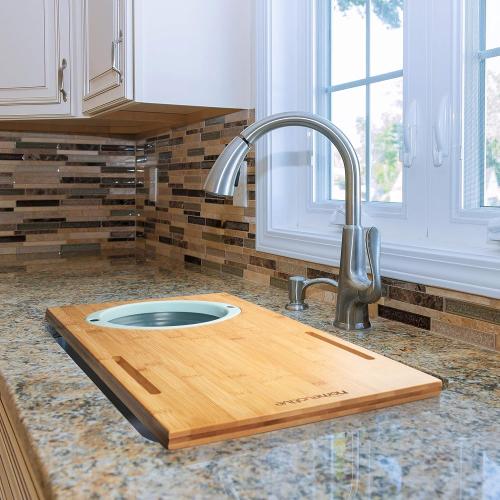 Homevative Over the Sink Bamboo Cutting Board with Collapsible/Removable Strainer and Phone Slots