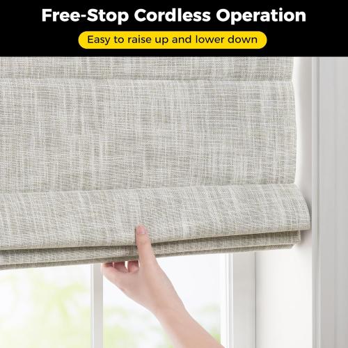 no Drill Cordless Roman Shades for Windows, 20 W × 64 H - 100% Blackout - Linen - Beige