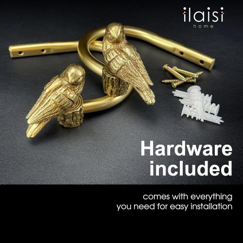 Curtain Drapery Holdbacks with Resin Bird, Wall Mount Drapery Hooks Holders, Set of 2, Gold