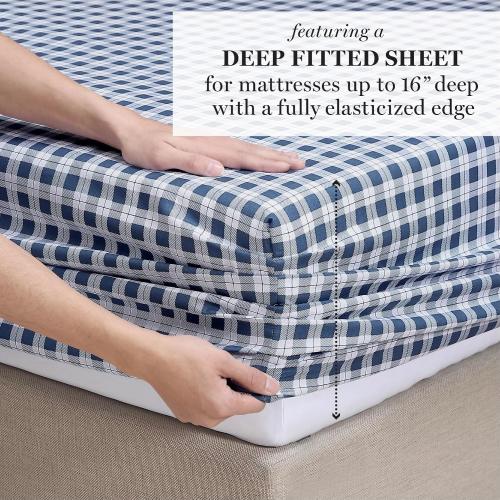 Martha Stewart Ultra Soft Brushed and Washed Microfiber 4 Piece Sheet Set, Easy Care, Comfy Bed Sheets with Deep Pocket, 1 Flat Sheet, 1 Fitted Sheet, 2 King Pillowcases, King Size, Navy Blue