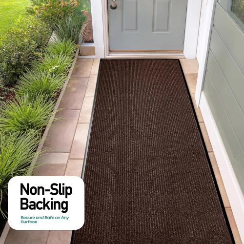 Color black MaxMat® Heavy Duty Industrial Mat - XL Size, Waterproof, Low-Profile, Commercial Entry Door Mat (3 x 16 Feet, Brown, MXM-RIB0316BR)