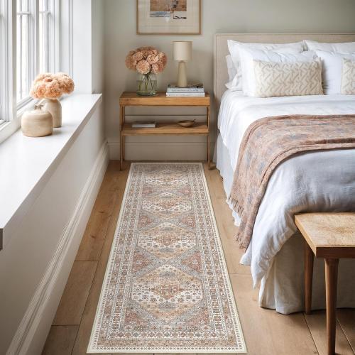 Runner Rug 2x8 Runners for Hallways Non Slip Washable, Vintage Hallway Runner Rugs for Living Room, Low Pile Soft Hallway Rug for Kitchen Bedroom Laundry Room Rug(Orange,2'x8')