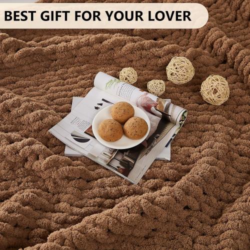 TAN 40x50 L'AGRATY Chunky Knit Blanket Throw - Soft Chenille Yarn Throw Blanket 40x50： Handmade Thick Cable Knit Crochet Blanke - Large Knit Blanket Chunky Rope Knot Throw Blanket for Couch Sofa Bed Home Decor