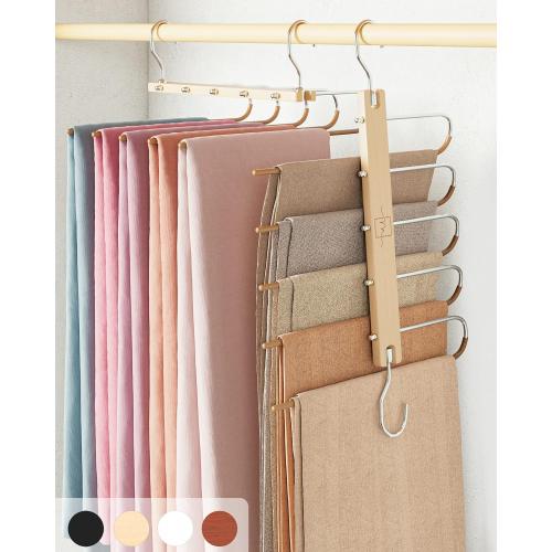 Pack of 2 MORALVE Pants Hangers Space Saving - 2 Pack European Beechwood Scarf and Jean Hangers - Closet Organizer and Space Saver Pant Rack, Leggings Hanger, and Scarf Holder with 360° Swivel Hook