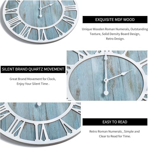 1st owned Wall Clocks for Living Room Decor, Vintage,Round Silent Non Ticking,Black Metal,Modern Wood Clocks for Home Bedroom,Kitchen,Garden,Office,Cafe,Modern Wall Decoration -Roman Numerals