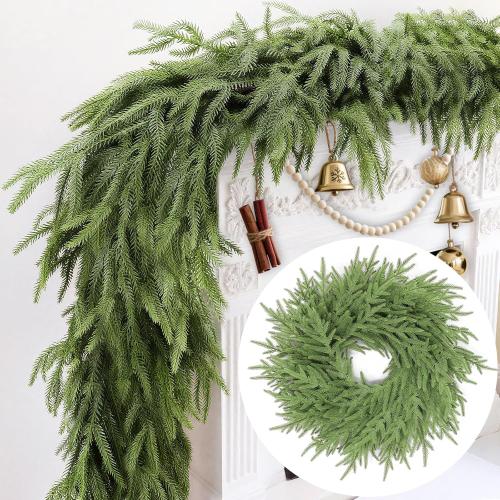Thick Real Touch Christmas Norfolk Pine Garland Realistic, 6 Ft by 12 Inch Christmas Garland with 120 Branch Tips, Artificial Greenery Garlands for Xmas Holiday Table Fireplace Mantle Indoor Outdoor