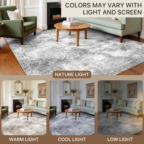 GENIMO Washable Area Rugs for Living Room, 8x10 Modern Non Slip Rugs, Low Pile Lightweight Soft Print Rug for Bedroom, Dining Room, Home Office, Grey