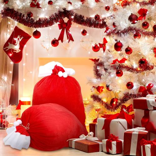 Shappy 2 Pcs Christmas Velvet Santa Gifts Bags 20 x 28 Inch Large Santa Gift Sack with Drawstring Christmas Gift Presents Bags for Xmas Present Toys Holiday Party Supplies(Red)