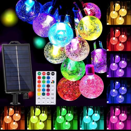 XEWEA Solar String Lights Outdoor 16 Colors 66 LED 39Ft Waterproof Outdoor String Lights with 20 Modes Remote Solar Powered Crystal Globe Lights for Garden Home Party Christmas Decorations