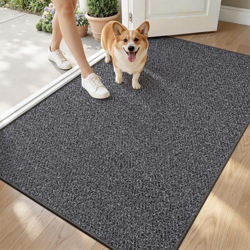 LUMI Ultra Thin Indoor Door Mat for Entrance 36x56, Non Slip Entryway Mat, Low Profile Doormat, Unique Herringbone Design Carpet for Inside, Patio, Porch, Dark Gray
