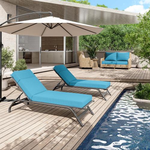 2 Pcs Turquoise Chaise Lounge Cushions Outdoor, 25 X 45 X 3 X 21 Lounge Chair Cushions for Outdoor Furniture, High-Density Foam Patio Chaise Cushion-Waterproof Fade-Resistant ThickPatio lounge chair cushion