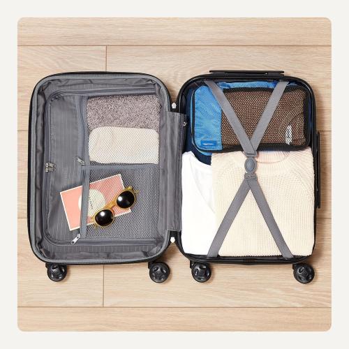 Amazon Basics 26 Hardside Medium Checked Luggage, Hardshell Suitcase With Wheels, Expandable For Up to 15% More Space, With Scratch-Resistant Surface, Four Multi-directional Wheels, Light Blue