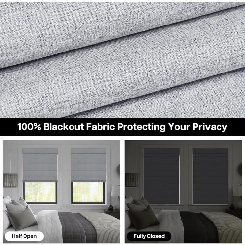 LazBlinds No Drill Roman Shades for Windows, Cordless Blackout Window Shades with UV Protection, Polyester Fabric for Bedroom & Living Room, 34 W x 64 H, Grey