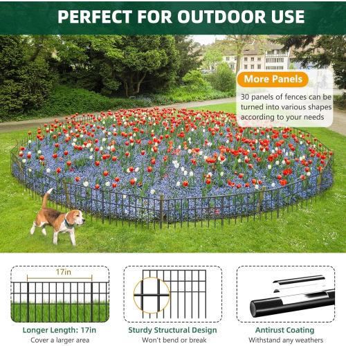 42.5ft(L) x 13in(H) Animal Barrier Fence, 30 Panels No Dig Garden Fence for Dog Rabbit, Rustproof Anti Digging Barrier, Garden Edging Border Ground Defense for Outdoor, Yard, Patio