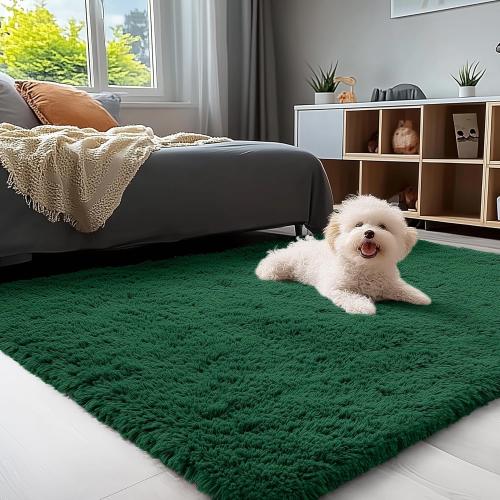 OMachine Washable Small Bedside Rug, Soft Fluffy Shaggy Rugs for Living Room, Bedroom, Indoor Floor Carpet for Kids Girls and Boys, Preppy Dorms, Nursery, Home Decor Aesthetic, Dark Green