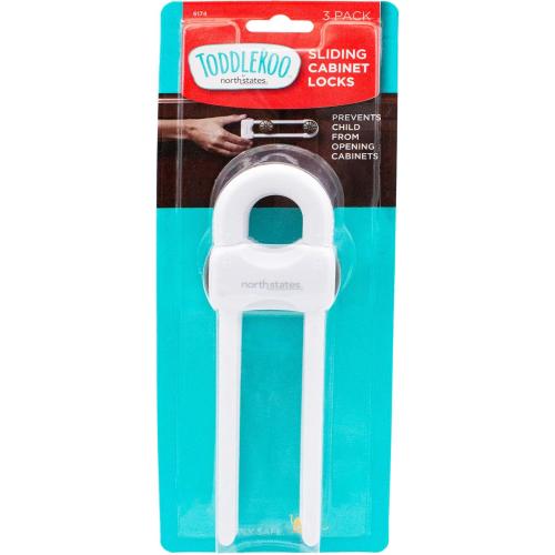 Toddleroo by North States - Sliding Cabinet Locks for Baby Proofing: Child Proof Cabinet Locks - 3 Pack - White