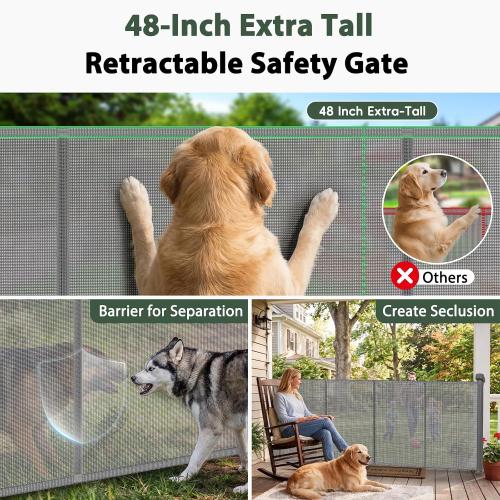 275 Retractable Baby Gates Extra Wide Retractable Fence Outdoor | 22ft Retractable Dog Gates for Doorways Extra Wide Baby Gate, 48 Tall Dog Gate Retractable Pet Gate for Garage, Driveway