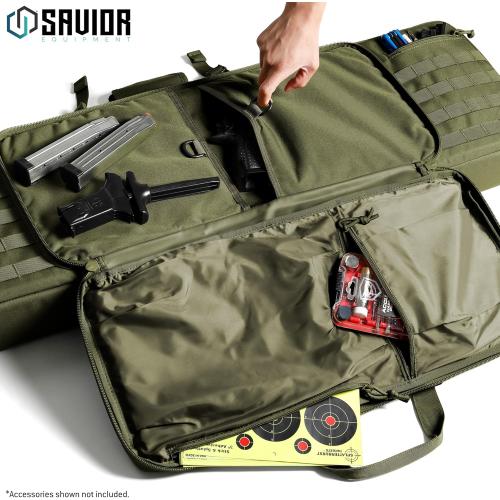 Savior Equipment American Classic Tactical Double Long Gun Bag Pistol Transportation Case w/Backpack Strap, Lockable Compartment, Available Length in 32 36 42 46 51 55