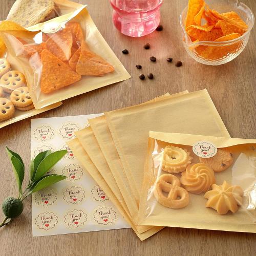 100 PCS Cookie Packaging Bags with Seal, JINLIFA 5.7x6.5 Inch Baked Goods Packaging with Window, Heat Sealable & Grease Resistant Individual Cookie Bags Sleeves for Brownie, Donut, Treat, Cake Scone