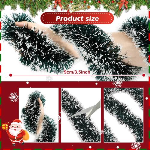 50FT Tinsel Christmas Garland Metallic Twist Garland Shiny Hanging Tinsel for Christmas Tree Party Supplies Indoor Outdoor Home Xmas Decoration (Green/White)