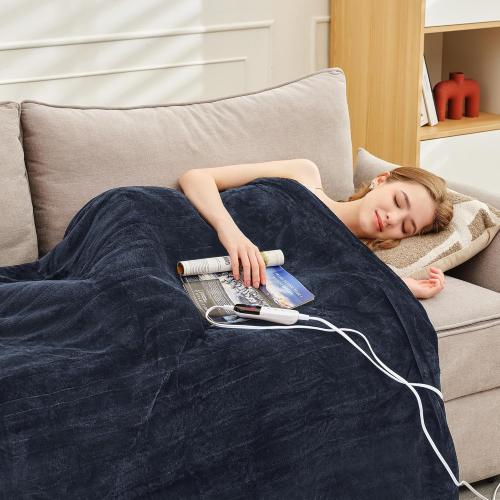 Heated Blanket Twin 62×84 - Premium Cosy Soft Electric Blanket with 6 Heating Levels,Fast Heating Flannel Sherpa Machine Washable Blanket for Bed & Couch - Auto Shut Off(Navy Blue)