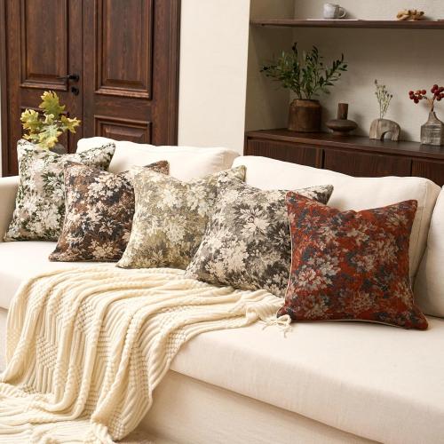 Yangest Neutral Floral Pillow Cover 12 x 20 Inches, Vintage Chenille Rectangle Throw Pillow Cover Soft Decorative Farmhouse Accent Couch Pillow Cover for Living Room Bedroom, Beige