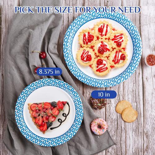 MUCHII 8.375 Inch Disposable Paper Plates, 300 Count Soak and Cut Proof Printed Paper Plates for Daily Use, Holiday for Family Gatherings, Parties, Picnic