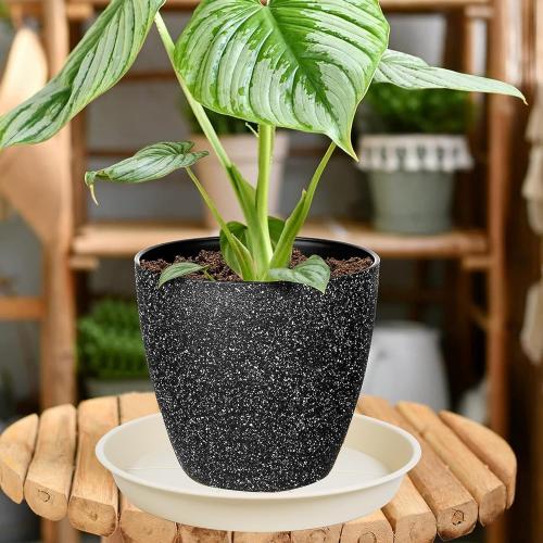 COLOR BLACK Size 26inch  6 pack of Plant Saucer Tray , Heavy Duty Plastic Pot Plant Drip Trays Saucers for Indoors Outdoor, Plant Water Tray for Planters