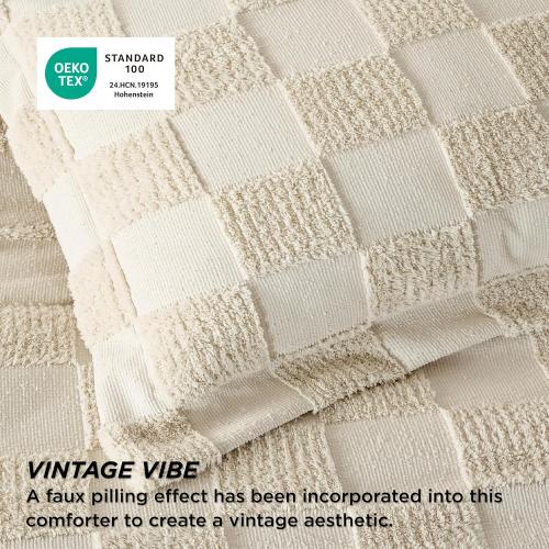 Bedsure Dusty Rose King Size Comforter  Boho Tufted Bed Set, Checkered Farmhouse-Style
