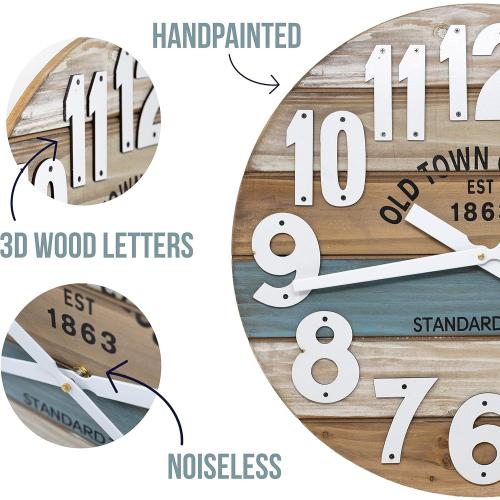 18 Wooden Multi-Color Maritime Coastal Beach Large Number Wall Clock (Blue, 18 inch)