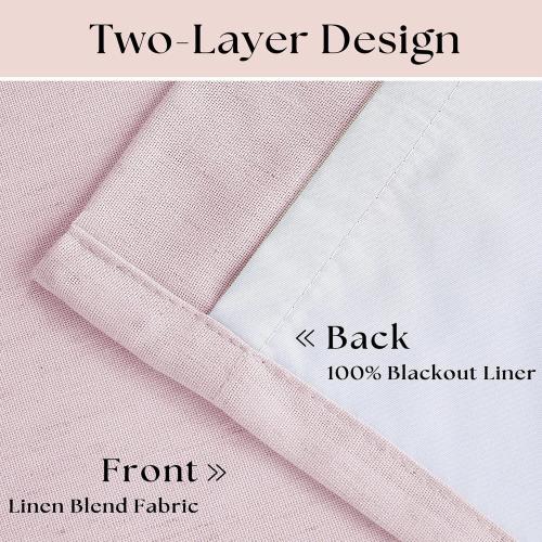 Pleated Pink Blackout Curtains 108 Inches Long for Girls Bedroom Living Room Thermal Insulated Pinch Pleat Room Darkening Light Blocking Linen 108 Inch Curtains Drape Window Panels Baby Pink Blush