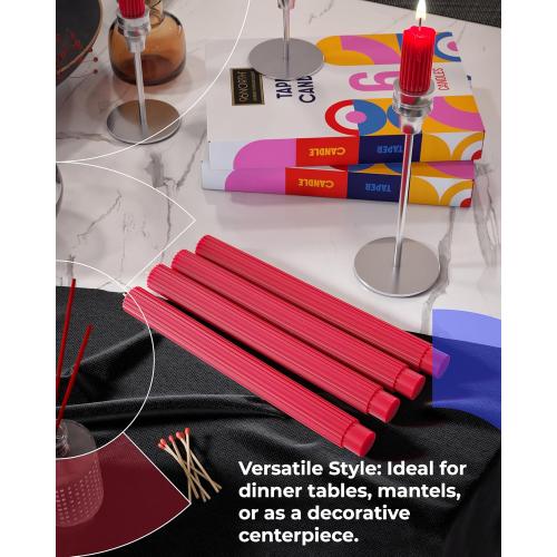 96NORTH 10.6 inch Taper Candles Set of 6, 7/8 inch Base Diameter, Unscented Taper Candles, Up to 18 Hours Burning Time Candlesticks, Dripless Taper Candles, Perfect as Dinner, Household Candles — Red