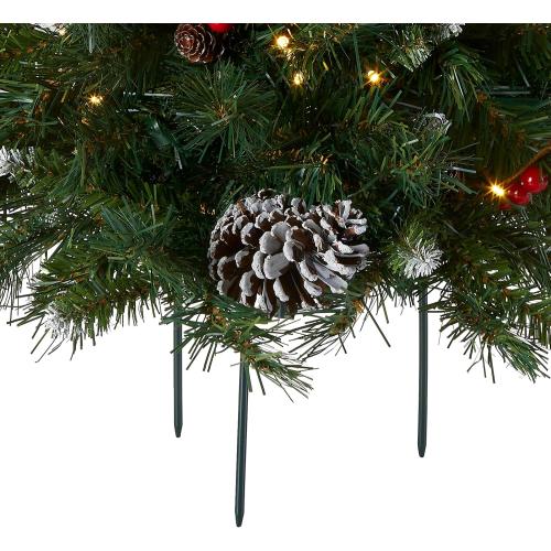 National Tree Company 18 in Pre-Lit Frosted Berry Artificial Christmas Urn Filler, Christmas Decoration with Pinecones, 35 Clear LED Lights, 175 Tips, Timer, Tripod Stake, Green