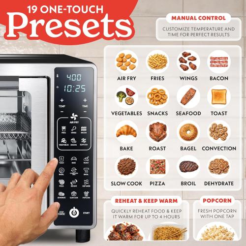 Gourmia Air Fryer French Door Toaster Oven - 6-Slice Capacity, LED Display with 19 Cooking Presets, Stainless Steel‼️needs heavy cleaning‼️