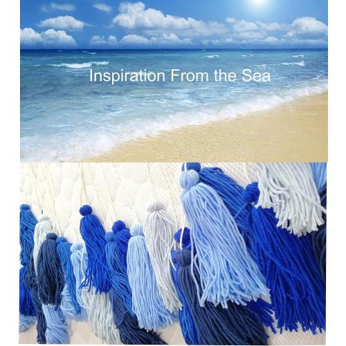 LVOPO Large Macrame Wall Hanging, Boho Wall Decor with Wood Beads, Bohemian Woven Wall Tapestry, Room Colorful Tassels Wall Art - Blue - 48 W x 36 H