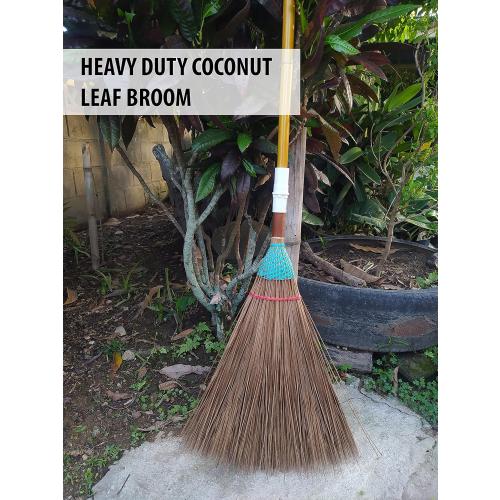 Size 61 inch Natural Coconut Leaf Broom - 61 Inch, Multi-Surface Outdoor Broom - Sweeps Snow & Wet Leaves - Sturdy Bamboo Handle - Asian Heavy Duty