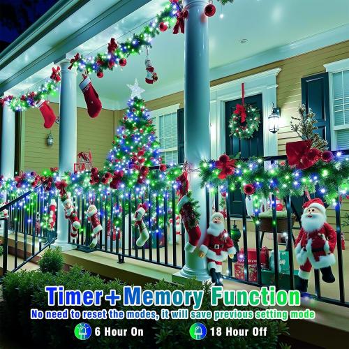300 LED Christmas Lights Outdoor 100FT Connectable String Lights Indoor 8 Modes Clear Wire Plug in Waterproof Twinkle Fairy Lights for Bedroom Christmas Tree Party Decorations, Blue&Green