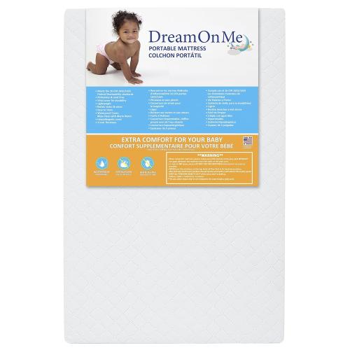 Dream On Me Holly 2-in-1 Mini & Portable Crib Mattress  Dual Sided, Vinyl Waterproof Cover, 3” Fiber Core, GREENGUARD Gold Certified, Fits Standard Portable and Mini-Cribs