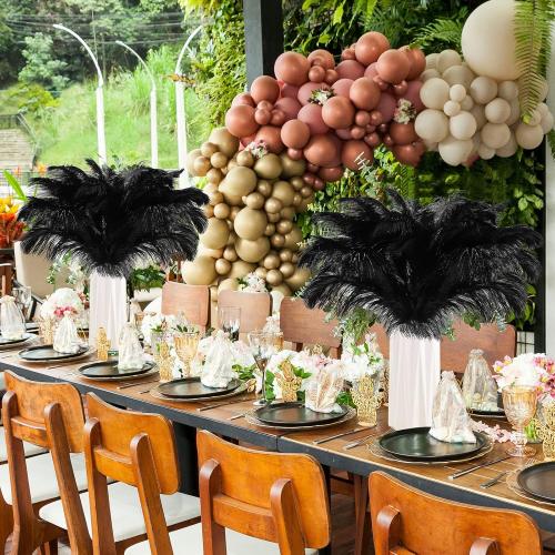 Maitys 90 Pcs Large Natural Ostrich Feathers Bulk 14-16 Inch (35-40cm) 12-14 Inch (30-35cm) 10-12 Inch (25-30cm) Ostrich Feathers Plumes for Centerpieces Wedding(Black)