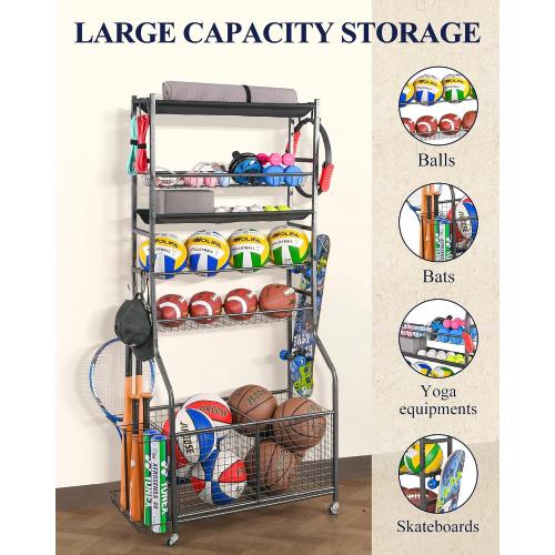 Mythinglogic Sports Equipment Garage Organizer,Garage Ball Storage for Sports Gear and Toys, Rolling Ball Cart with Wheels for Indoor/Outdoor Use