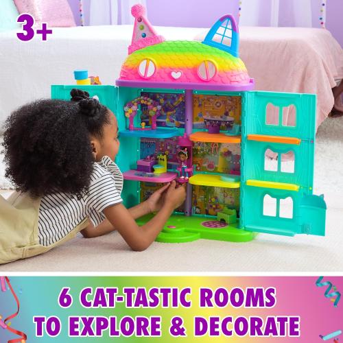 DREAMWORKS GABBY'S DOLLHOUSE, 14 Pc Celebration Dollhouse, 25-Inches Tall, with Toy Figures, Doll House Furniture & 10 Sounds, Kids Toys for Girls & Boys Ages 3