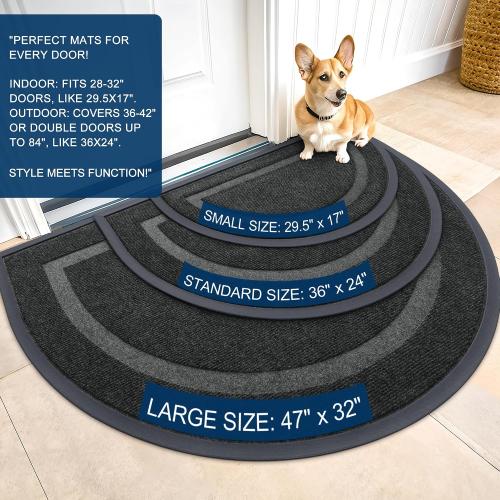 OLANLY Half Circle Front Door Mat Outside 29.5x17 All-Season Rubber Doormat | Black, Absorbent, Heavy-Duty, Stain and Fade Resistant, Waterproof Non-Slip Backing, Low-Profile Indoor Outdoor Entryway Mat