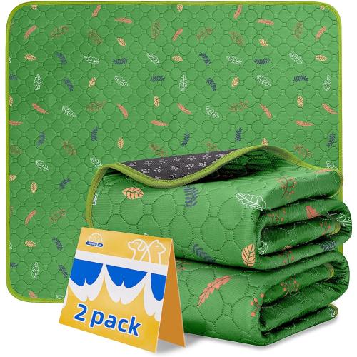 Sunheir Washable Pee Pads for Dogs 2-Pack Reusable Puppy Pads Pet Training Pads, Waterproof Dog Pee Pads for Crate, Whelping Pad, Non-Slip Protects Against Urine Leakage (Leaves - Green, 18x24)