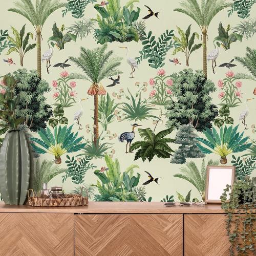 VEELIKE Vintage Tropical Peel and Stick Wallpaper Green Forest Tree Wallpaper for Nursery Bathroom Bedroom  Green Floral Contact Paper Self Adhesive Removable Botanical Wall Paper