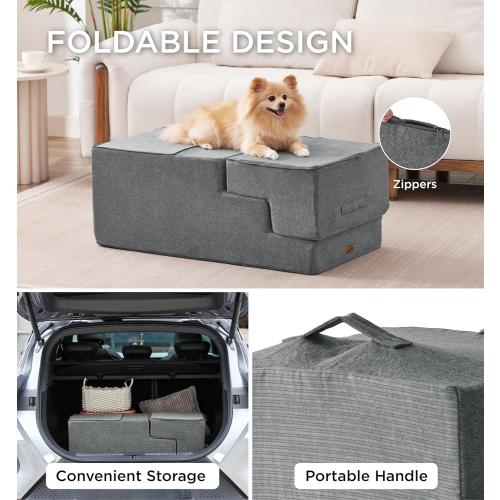 Made4Pets Dog Steps for Bed, Extra Wide Dog Stairs for High Bed Couch Sofa, 35D Foam Pet Steps for Small Dogs and Cats, Non-Slip Bottom Pet Stairs, Grey, 4 Steps