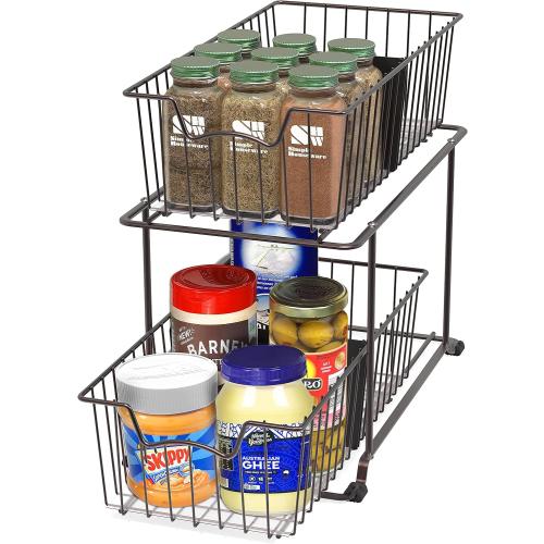SimpleHouseware 2 Tier Cabinet Wire Basket Drawer Organizer, Brown