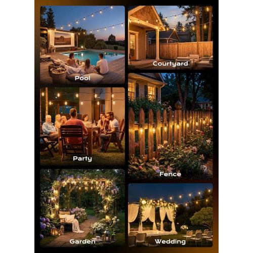 Minetom 100FT Outdoor String Lights with Remote, ST38 Patio Lights Dimmable | Waterproof LED Christmas Lights with 3 Modes, Shatterproof Connectable Outside Lights for Backyard Porch Deck Garden Decor