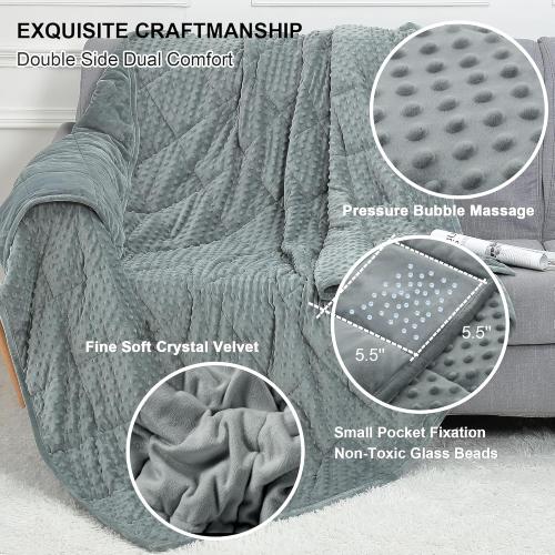 Alomidds Weighted Blanket (60x80,15lbs Queen Size - Grey), Weighted Blankets for Adults and Kids, Cooling Breathable Soft and Comfort Minky, Heavy Blanket Microfiber Material with Glass Beads
